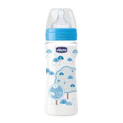 Biberon Chicco WellBeing PP, boy, 330ml, t.s., flux rapid, 4+luni, 0%BPA