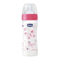 Biberon Chicco WellBeing PP, girl, 250ml, t.s., flux mediu, 2+luni, 0%BPA