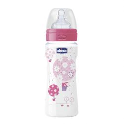 Biberon Chicco WellBeing PP, girl, 330ml, t.s., flux rapid, 4+luni, 0%BPA