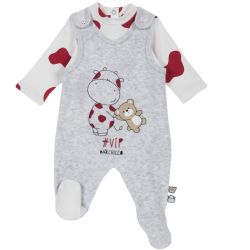 Set salopeta+body copii Chicco, gri deschis, 50