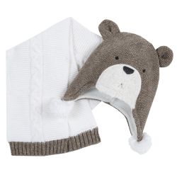 Set caciula + fular copii Chicco, maro cu alb, 3