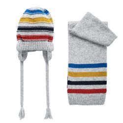 Set caciula si fular Chicco, gri cu dungi colorate, 4