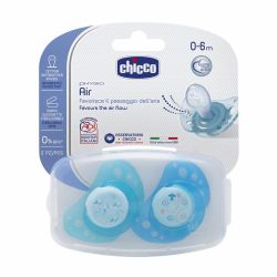Suzeta Chicco silicon Physio Air, forma ortodontica, 0-6 luni+, 2buc, blue