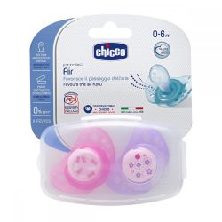 Suzeta Chicco silicon Physio Air, forma ortodontica, 0-6 luni+, 2buc, roz