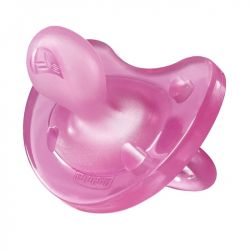 Suzeta Chicco silicon Physio monobloc, forma ortodontica, 0-6 luni, roz