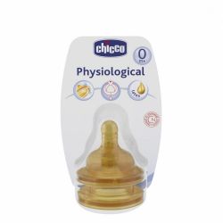 Tetina Chicco cauciuc PHYSIOLOGIC, 2buc, flux normal, 0luni+