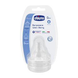 Tetina Chicco silicon PHYSIOLOGIC, 2buc, flux normal, sistem avansat anticolici, 0luni+
