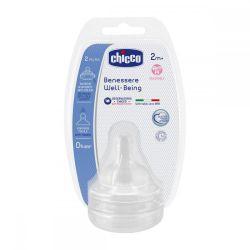 Tetina Chicco silicon PHYSIOLOGIC, 2buc, flux reglabil, sistem avansat anticolici, 2luni+