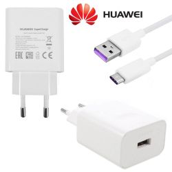 Incarcator de priza Huawei SuperCharge AP81, 4.5V@5A, 5V@4.5A, 5V@2A + cablu USB Type-C gros pentru 5A, EURO-plug, compatibil cu orice telefon sau tableta, alb