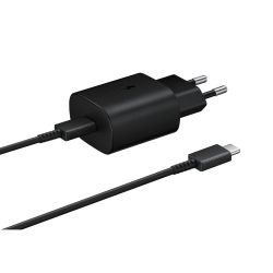 SAMSUNG Super Fast Charging 25W, Incarcator de priza, Euro-Plug + Cablu USB Type-C, compatibil cu orice telefon sau tableta, Negru