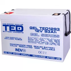 Acumulator 12V GEL Deep Cycle Solar, Dimensiuni 305 x 167 x 208 mm, Baterie 12V 93Ah M8, TED Electric TED003485