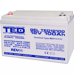 Acumulator 12V GEL Deep Cycle Solar, Dimensiuni 330 x 173 x 212 mm, Baterie 12V 100Ah M8, TED Electric TED004147