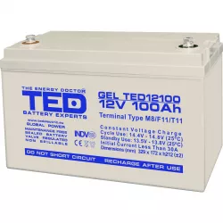 Acumulator 12V GEL Deep Cycle Solar, Dimensiuni 330 x 173 x 212 mm, Baterie 12V 100Ah M8, TED Electric TED004147