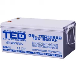 Acumulator 12V GEL Deep Cycle Solar, Dimensiuni 520 x 268 x 220 mm, Baterie 12V 260Ah M8, TED Electric TED003539