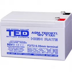Acumulator 12V High Rate, Dimensiuni 151 x 65 x 95 mm, Baterie 12V 7.1Ah F2, TED Electric TED003300