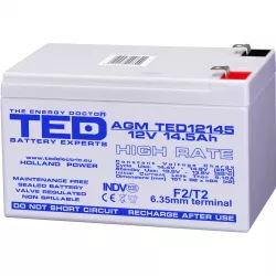 Acumulator 12V High Rate, Dimensiuni 151 x 98 x 95 mm, Baterie 12V 14.5Ah F2, TED Electric TED002792