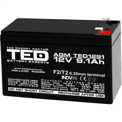 Acumulator 12V Stationar VRLA, Dimensiuni 151 x 65 x 95 mm, Baterie 12V 9.1Ah F2, TED Electric TED003263