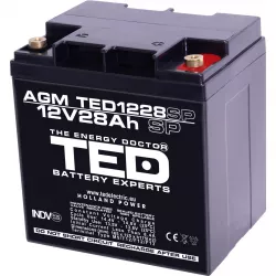 Acumulator 12V Stationar VRLA, Dimensiuni 165 x 125 x 175 mm, Baterie 12V 28Ah M6, TED Electric TED003430