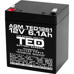 Acumulator 12V Stationar VRLA, Dimensiuni 90 x 70 x 98 mm, Baterie 12V 6.1Ah F2, TED Electric TED003171