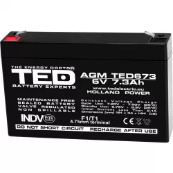 Acumulator 6V Stationar VRLA, Dimensiuni 151 x 34 x 95 mm, Baterie 6V 7.3Ah F1, TED Electric TED002976