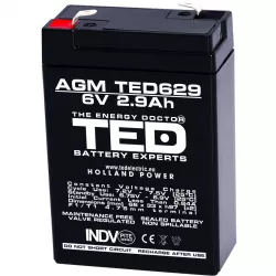 Acumulator 6V Stationar VRLA, Dimensiuni 65 x 33 x 99 mm, Baterie 6V 2.9Ah, TED Electric TED002877