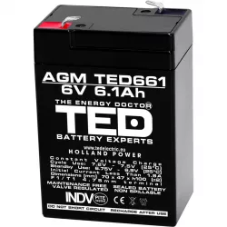 Acumulator 6V Stationar VRLA, Dimensiuni 70 x 48 x 101 mm, Baterie 6V 6.1Ah, TED Electric TED002938