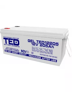 Acumulator 12V GEL Deep Cycle Solar, Dimensiuni 525 x 243 x 220 mm, Baterie 12V 205Ah M8, TED Electric TED003522