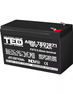 Acumulator 12V Stationar VRLA, Dimensiuni 151 x 65 x 95 mm, Baterie 12V 7.1Ah F2, TED Electric TED003225