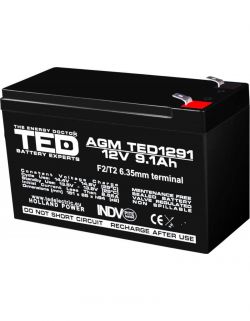 Acumulator 12V Stationar VRLA, Dimensiuni 151 x 65 x 95 mm, Baterie 12V 9.1Ah F2, TED Electric TED003263