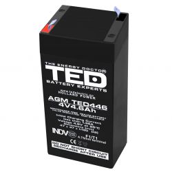 Acumulator 4V Stationar VRLA, Dimensiuni 47 x 47 x 100 mm, Baterie 4V 4.6Ah F1, TED Electric TED002853