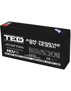 Acumulator 6V Stationar VRLA, Dimensiuni 151 x 50 x 95 mm, Baterie 6V 14.2Ah F2, TED Electric TED003034