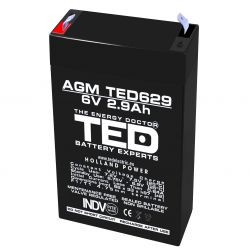 Acumulator 6V Stationar VRLA, Dimensiuni 65 x 33 x 99 mm, Baterie 6V 2.9Ah, TED Electric TED002877