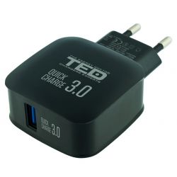 Alimentator Incarcator de la retea la 1x USB 3.0A 18W Negru Fast Charge A10 TED500086