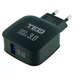 Alimentator Incarcator de la Retea la 1x USB 3.0A 18W Negru Fast Charge, TED Electric TED500086