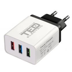 Alimentator Incarcator de la retea la 3x USB Maxim 2.1A 10W Alb TED600113