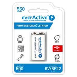 EverActive Acumulator 9V 550mAh Ni-MH cu Incarcare USB-C 6LR61 6LF22 Professional Line