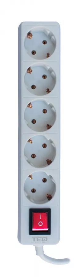 Prelungitor 5 metri cu 5 Schuko, Cablu 3x 1.5mm, Culoare Alb, Putere 3680W 16A, TED Electric TED003850