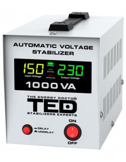 Stabilizator RESIGILAT tensiune 600W 230V cu 2 iesiri Schuko si sinusoidala pura + ecran LCD cu valorile tensiunii, TED Electric TED000040