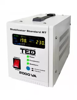 Stabilizator tensiune 1200W 230V cu 2 iesiri Schuko si sinusoidala pura + ecran LCD cu valorile tensiunii, TED Electric TED000125