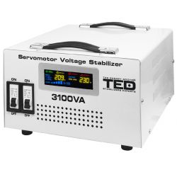 Stabilizator tensiune monofazat 1.8KW 1800W cu ServoMotor si 2 iesiri Schuko + ecran LCD cu valorile tensiunii, TED Electric TED000163