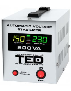 Stabilizator tensiune 300W 230V cu 2 iesiri Schuko si sinusoidala pura + ecran LCD cu valorile tensiunii, TED Electric TED000194