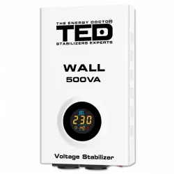 Stabilizator tensiune 300W 230V cu 2 iesiri Schuko si sinusoidala pura + ecran LCD si cleme prindere in perete, TED Electric TED002174