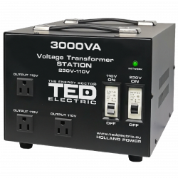 Transformator RESIGILAT de tensiune, Convertor de la 220V la 110V si Reversibil 3000VA 2400W cu Carcasa si Regleta, TED Electric TED000248