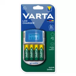 Incarcator Baterii Reincarcabile, Include 4x AA LR6 2600mAh, LCD CHARGER cu Alimentator AUTO si USB, Varta 57070 201 401