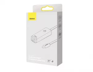 ADAPTOR RETEA Baseus Lite, USB Type-C to RJ-45 10/100 Mbps Adapter, LED, alb "WKQX000202" (include TV 0.18lei) - 6932172606091