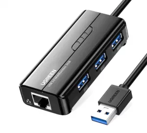ADAPTOR RETEA Ugreen, "20265" extern, USB 3.0 (T) la port Gigabit RJ-45, porturi USB: USB 3.0 x 3, LED, negru "20265" (include TV 0.18lei) - 6957303822652