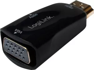 ADAPTOR video LOGILINK, splitter HDMI (T) la VGA (M) + Jack 3.5mm (M), rezolutie maxima Full HD (1920 x 1080) la 30Hz, black, "CV0107" (include TV 0.18lei)