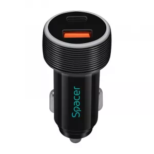 ALIMENTATOR auto SPACER Quick Charge 17W 3.1A max, LED ambiental, 1 x USB + 1 x USB Type-C, pt. bricheta auto, black, "SPCC-DUOQ-01" (include TV 0.18lei)