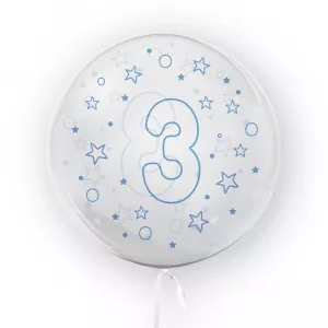 Balon transparent, 45 cm - cifra 3, baieti - TUBAN