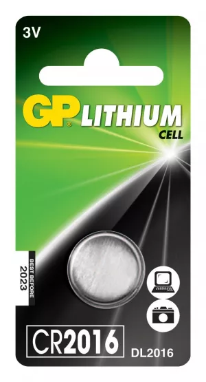 Baterie GP Batteries, butoni (CR2016) 3V lithium, blister 1 buc. "GPCR2016-2CPU1" "GPPBL2016140" (include TV 0.01 lei)